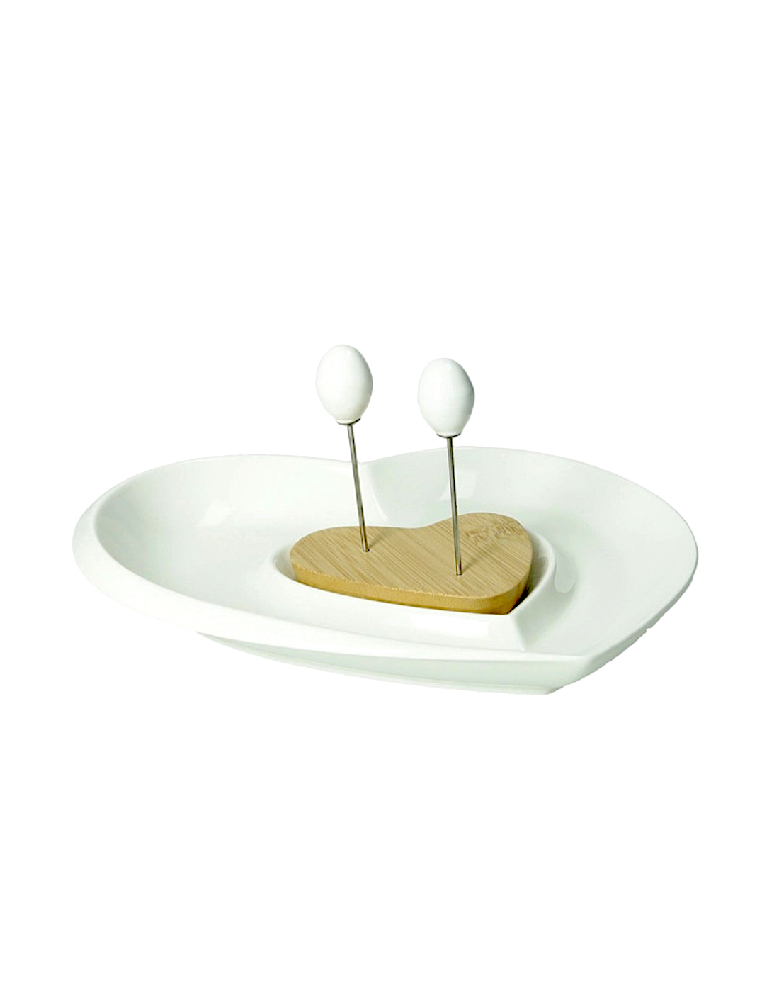 ANTIPASTIERA LOVE PORCELLANA/BAMBOO C/2 FORCH INOX