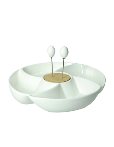 ANTIPASTIERA RONDO PORCELLANA/BAMBOO C/2 FORCH INOX