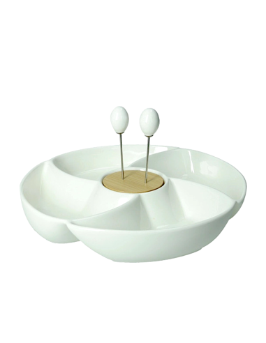ANTIPASTIERA RONDO PORCELLANA/BAMBOO C/2 FORCH INOX