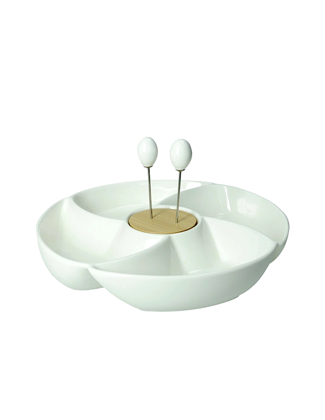 ANTIPASTIERA RONDO PORCELLANA/BAMBOO C/2 FORCH INOX