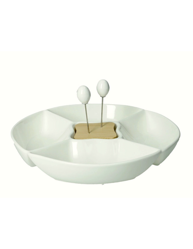 ANTIPASTIERA CLASSIC PORCELLANA/BAMBOO C/2 FORCH INOX