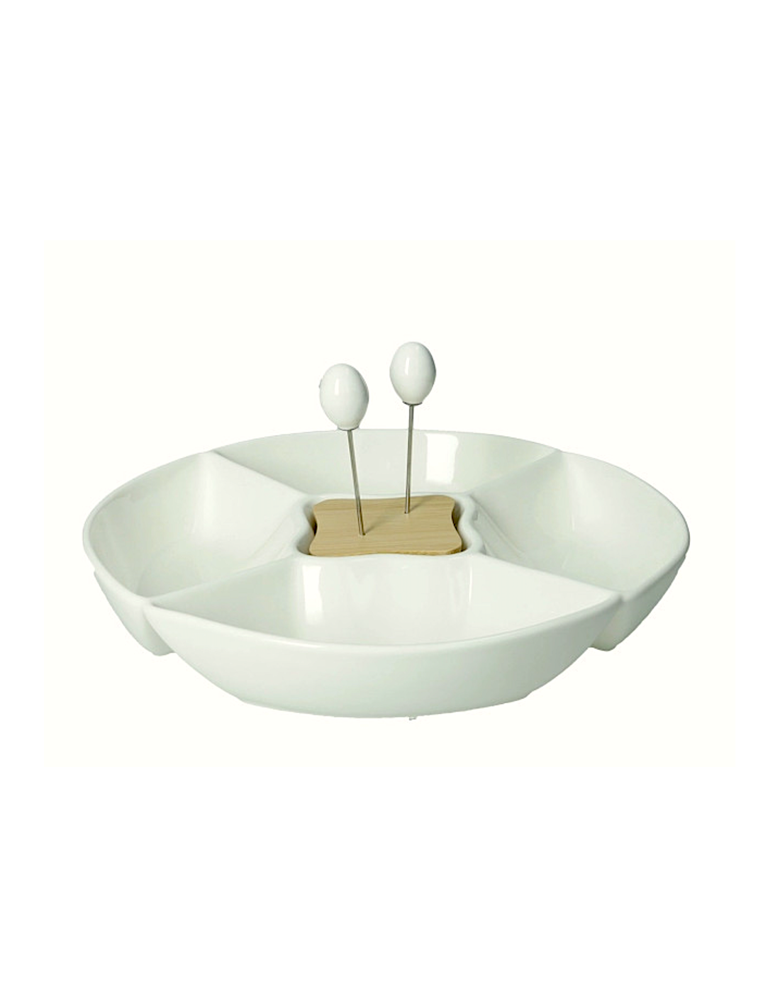 ANTIPASTIERA CLASSIC PORCELLANA/BAMBOO C/2 FORCH INOX