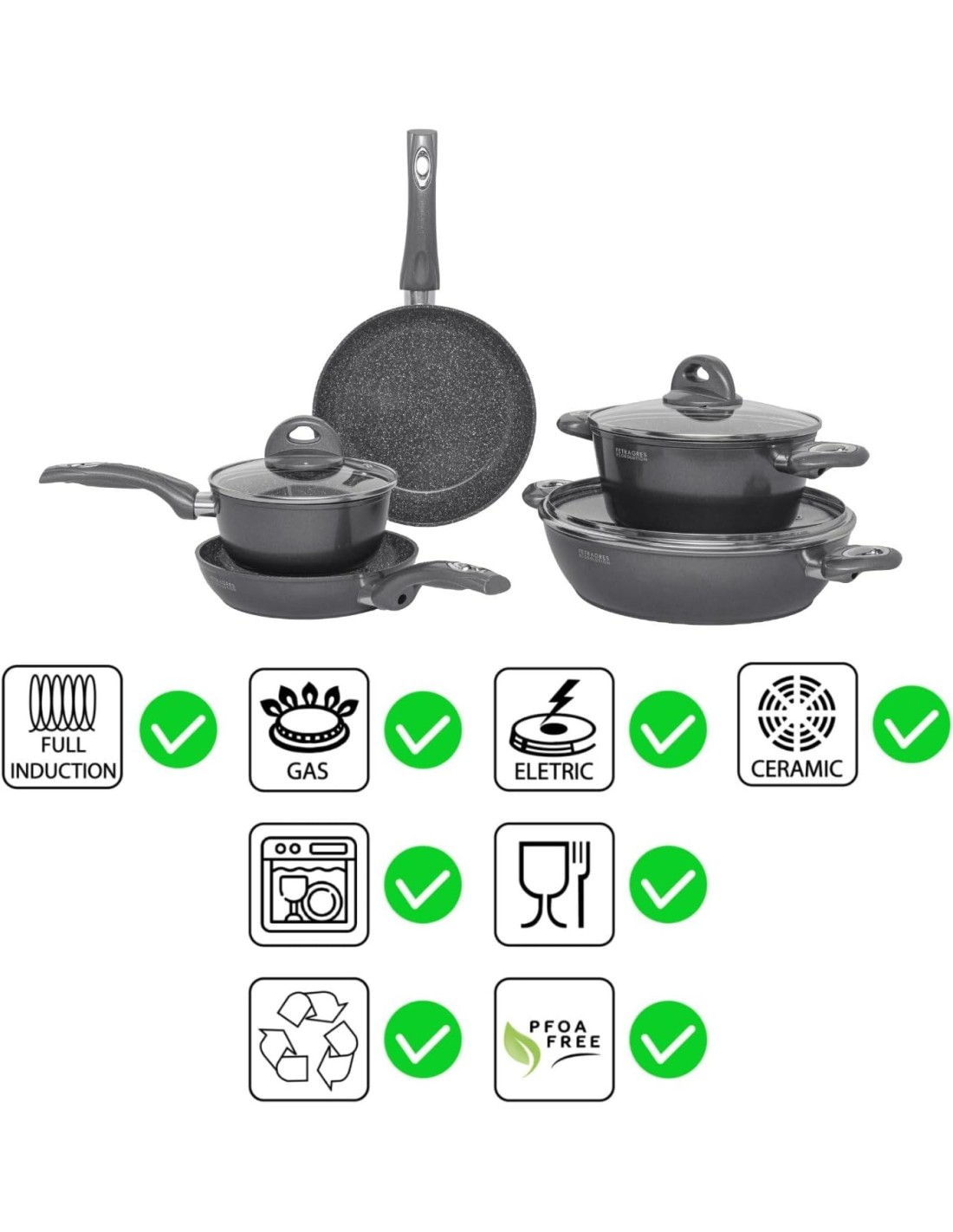 Aeternum Petragres Ecosolution Batteria 8 Pezzi Full Induction PFAS Free - shopincasa.it