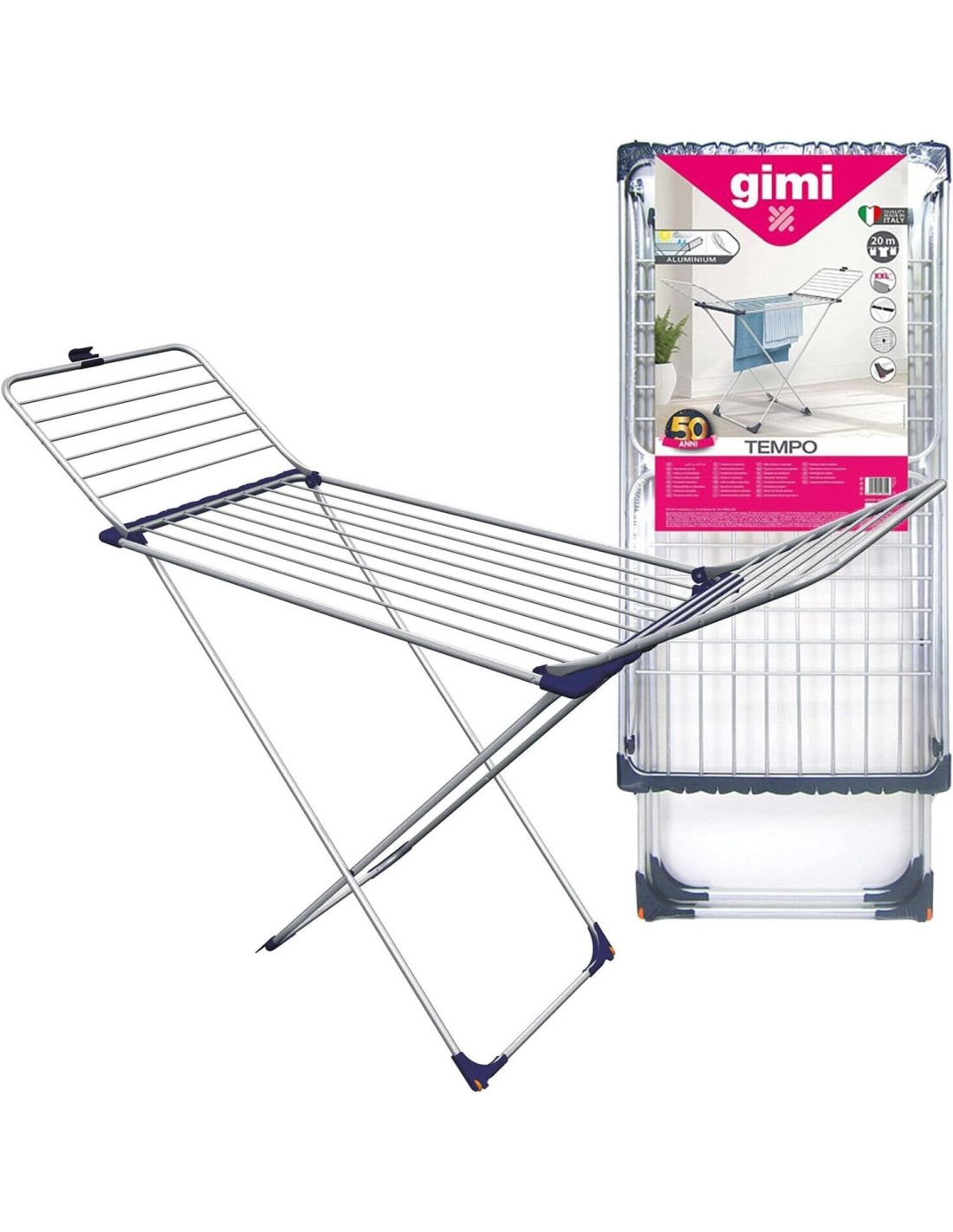 Gimi Tempo Stendibiancheria da Pavimento in Alluminio 20 m - shopincasa.it