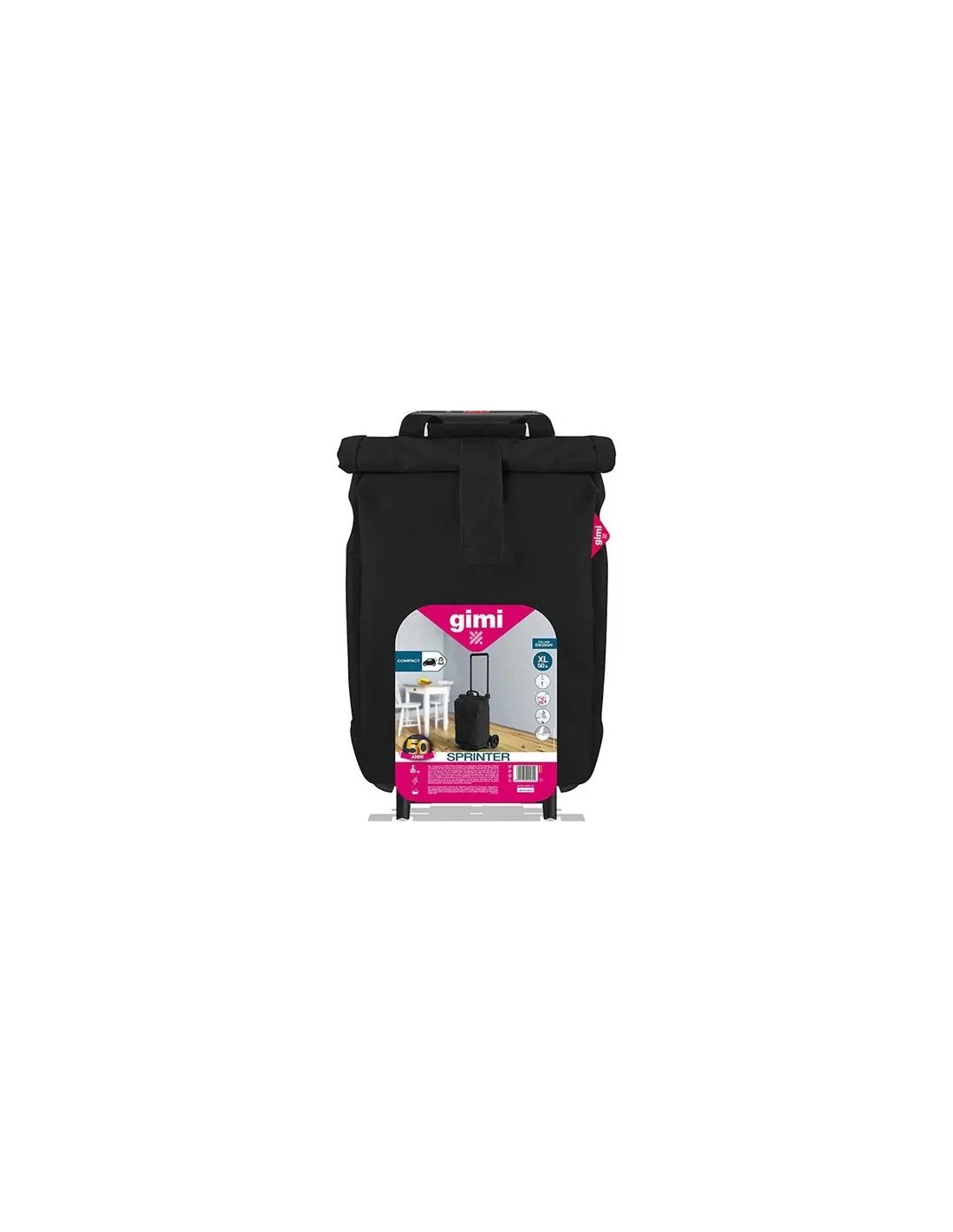 Gimi Sprinter Carrello Portaspesa 50L Nero – Pieghevole e Antipioggia – shopincasa.it