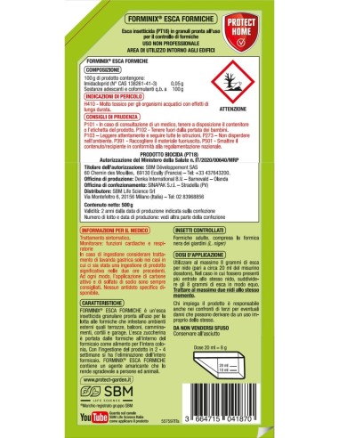 IGIENE PAVIMENTI - BAGNO - DEO CASA: vendita online ESCA FORMICHE IN GRANULI FORMINIX PROTECT HOME 500 GRAMMI CON MISURINO in...