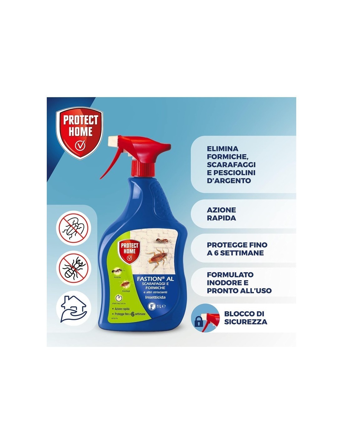 IGIENE PAVIMENTI - BAGNO - DEO CASA: vendita online INSETTICIDA FASTION AL 1 LITRO PROTECT HOME SCARAFAGGI E FORMICHE in offerta