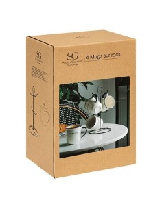 Cesto con 4 tazze in porcellana "Alix" 20 cl bianco e nero | shopincasa.it