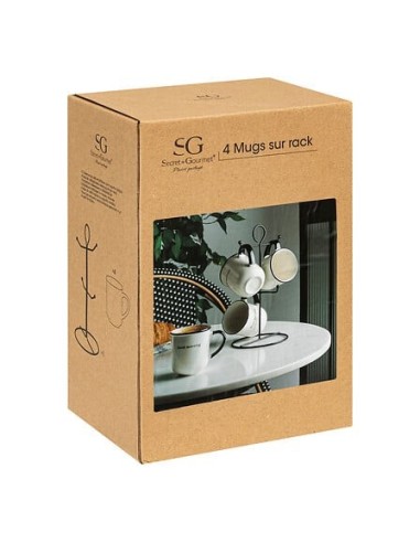 Cesto con 4 tazze in porcellana "Alix" 20 cl bianco e nero | shopincasa.it