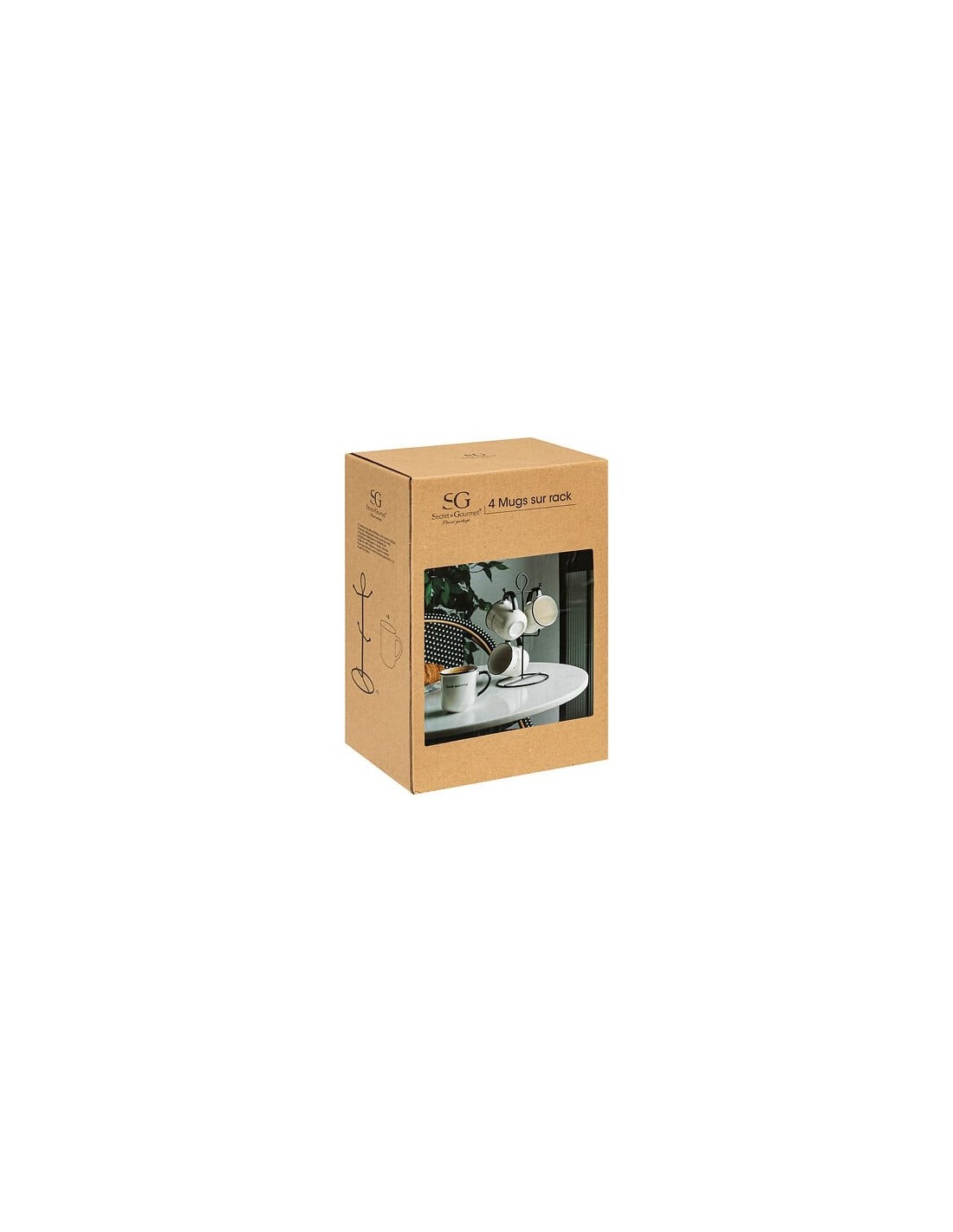 Cesto con 4 tazze in porcellana "Alix" 20 cl bianco e nero | shopincasa.it