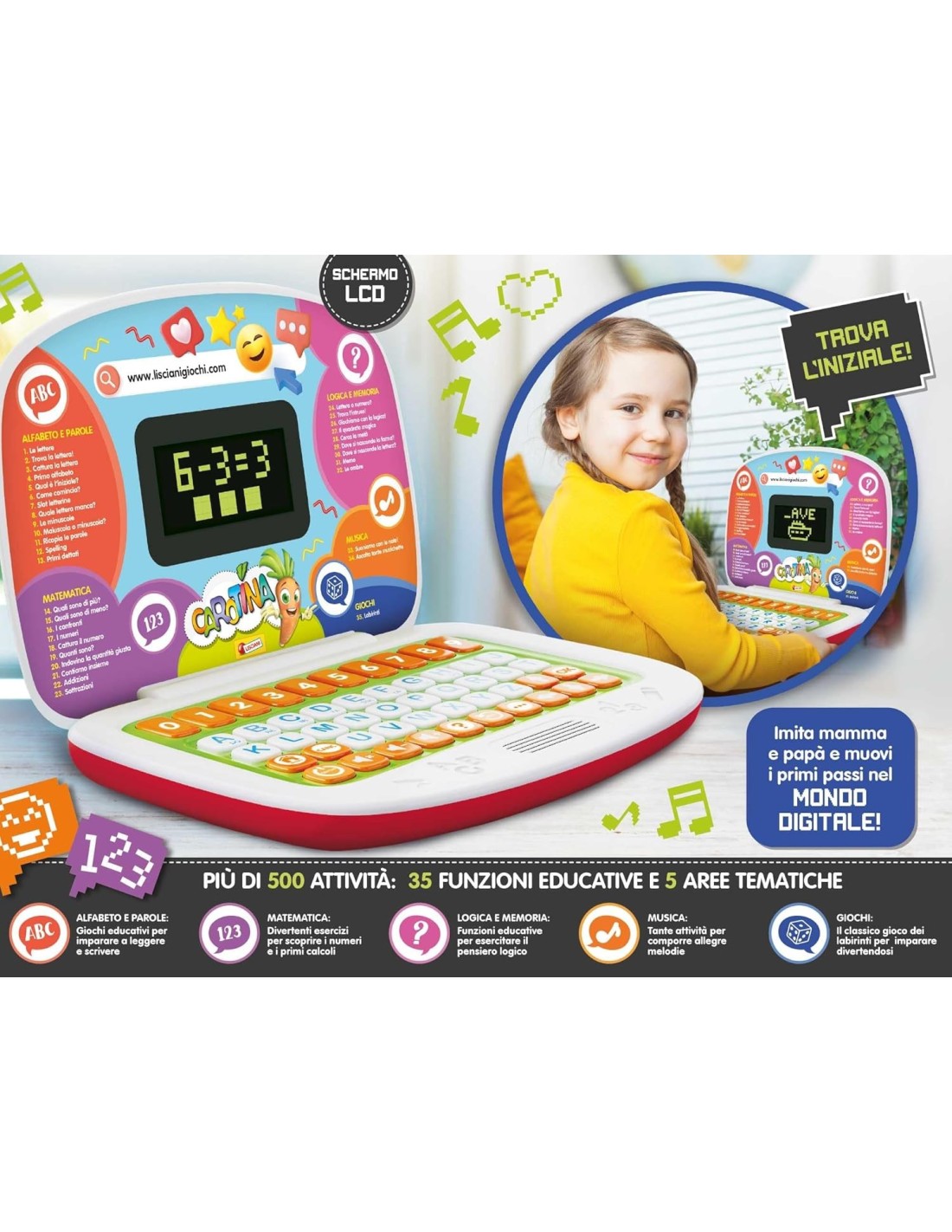 Carotina Laptop Educativo 500 Attività 35 Funzioni 3-6 Anni | Shop in Casa