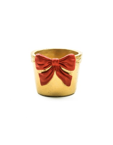 VASO FIOCCO CEMENTO 13X13X10,5CM DORATO