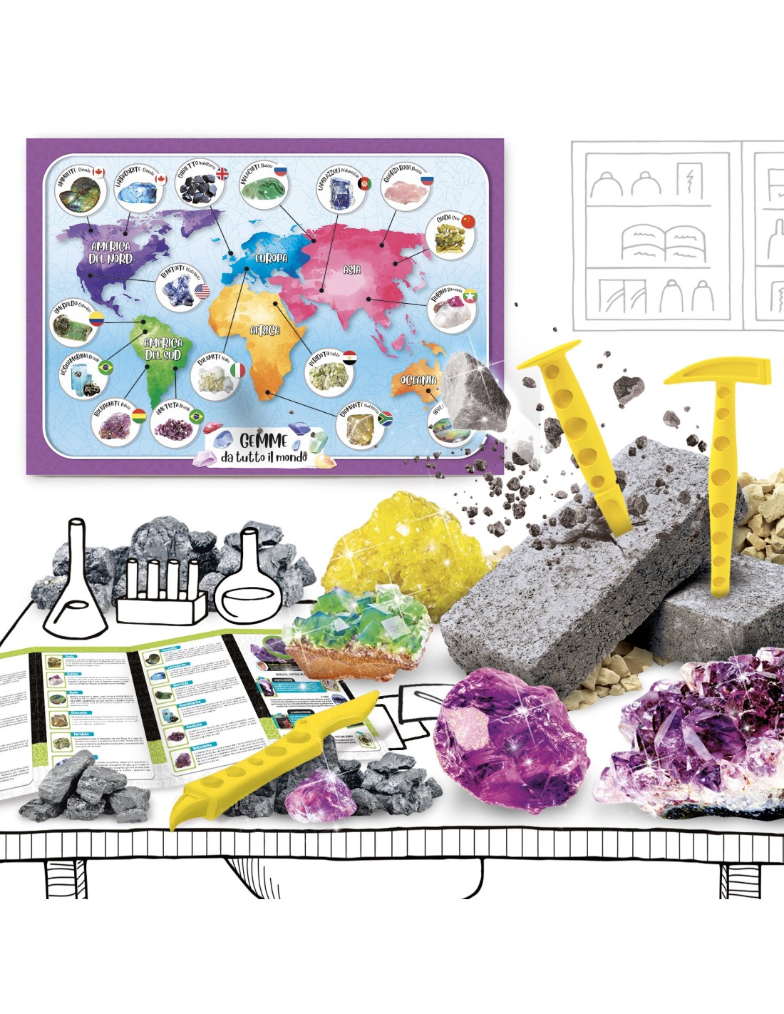 Kit scientifico scoperta minerali con gesso e poster – shopincasa.it