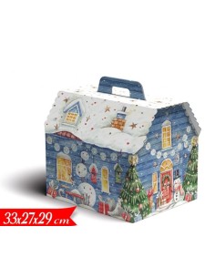 SCATOLA CASETTA PORTAPANETTONE GIOCHI NELLA NEVE