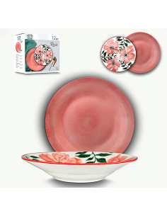 SERVIZIO 12 PIATTI TAVOLA ROSE