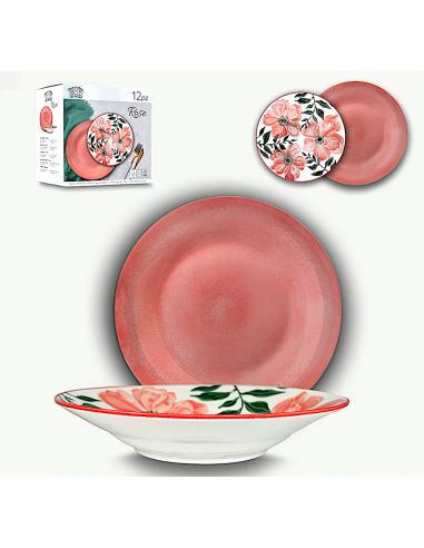 SERVIZIO 12 PIATTI TAVOLA ROSE