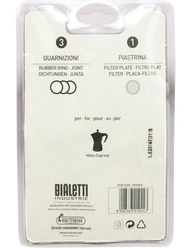 Bialetti 0800006 - Set 3 Guarnizioni + Filtro per Caffettiera 12 Tazze | shopincasa.it