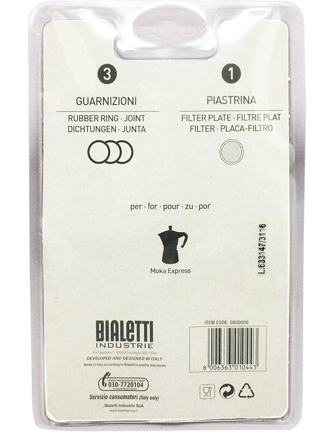 Bialetti 0800006 - Set 3 Guarnizioni + Filtro per Caffettiera 12 Tazze | shopincasa.it