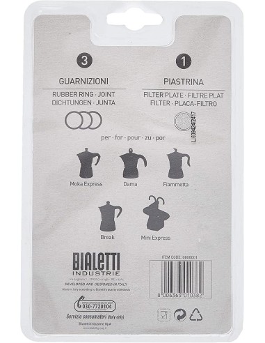 Bialetti 0800001 - Set 3 Guarnizioni + Piastrina per Caffettiera 1 Tazza | shopincasa.it