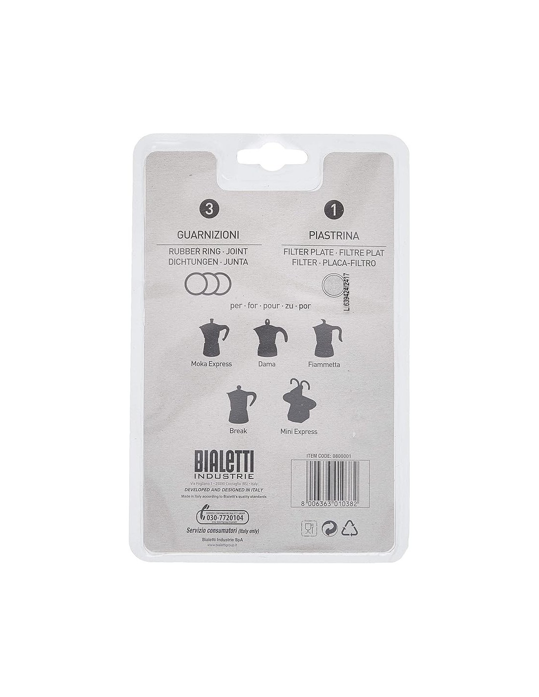 Bialetti 0800001 - Set 3 Guarnizioni + Piastrina per Caffettiera 1 Tazza | shopincasa.it