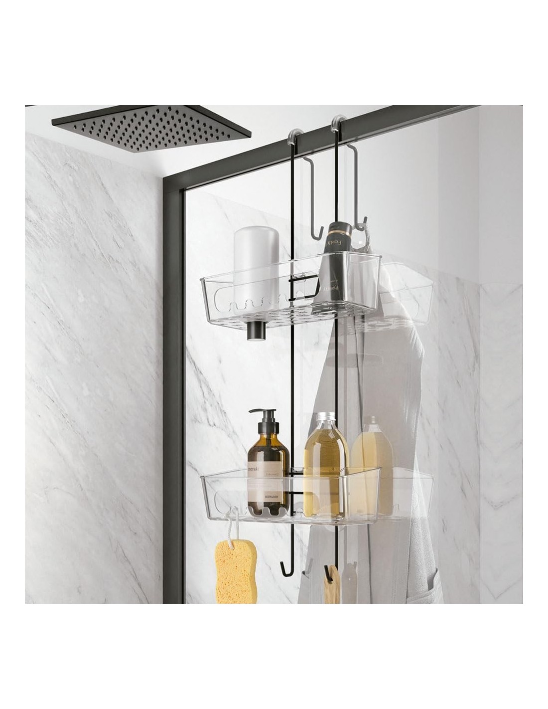 Metaltex Origin Lava Mensola Divisorio Doppio Cestino Touchtherm Nero | shopincasa.it