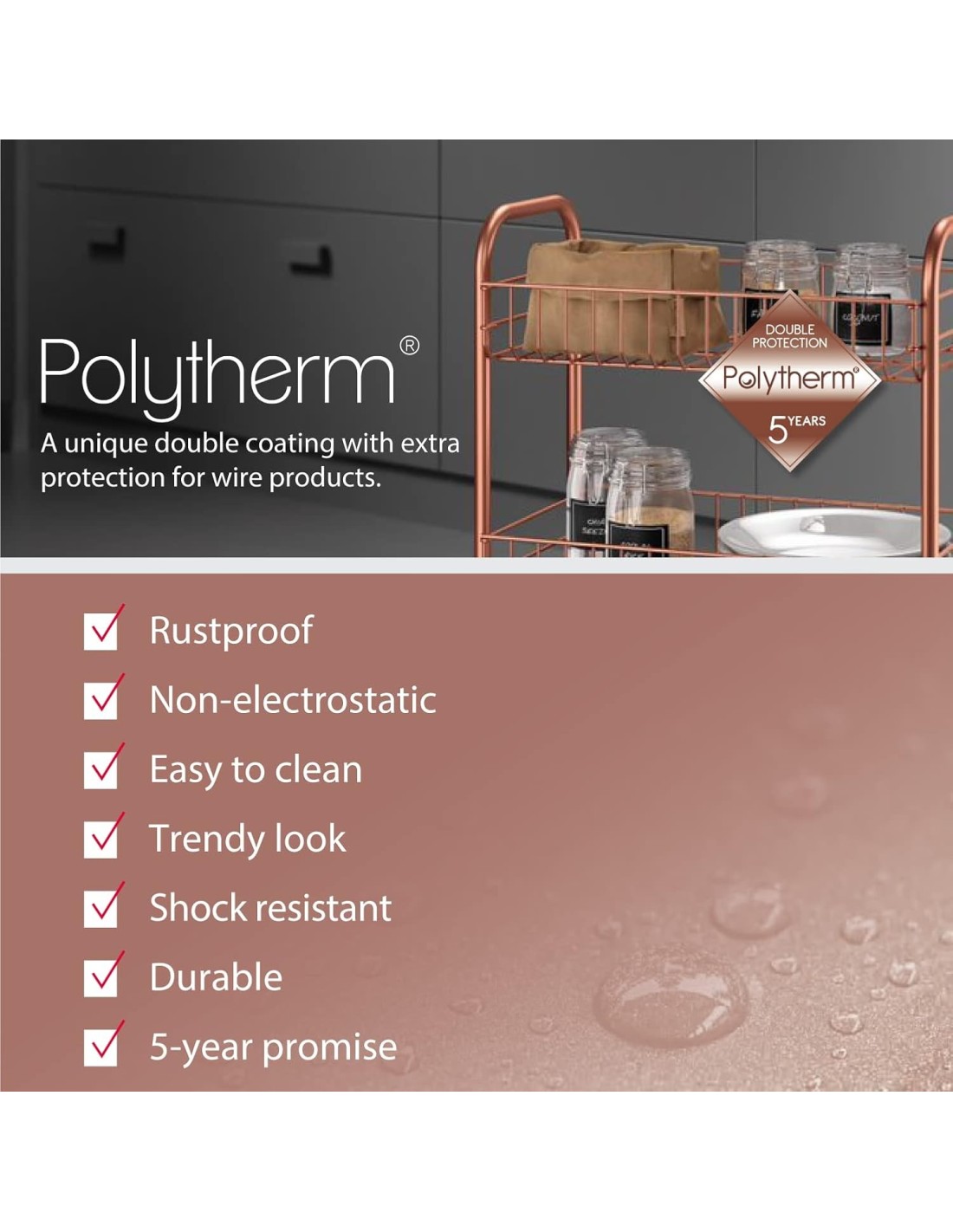Metaltex Lugano Copper Scaffaletto 3 Piani con Ruote | shopincasa.it
