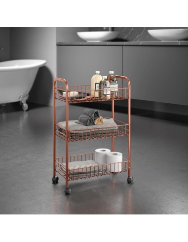 Metaltex Lugano Copper Scaffaletto 3 Piani con Ruote | shopincasa.it