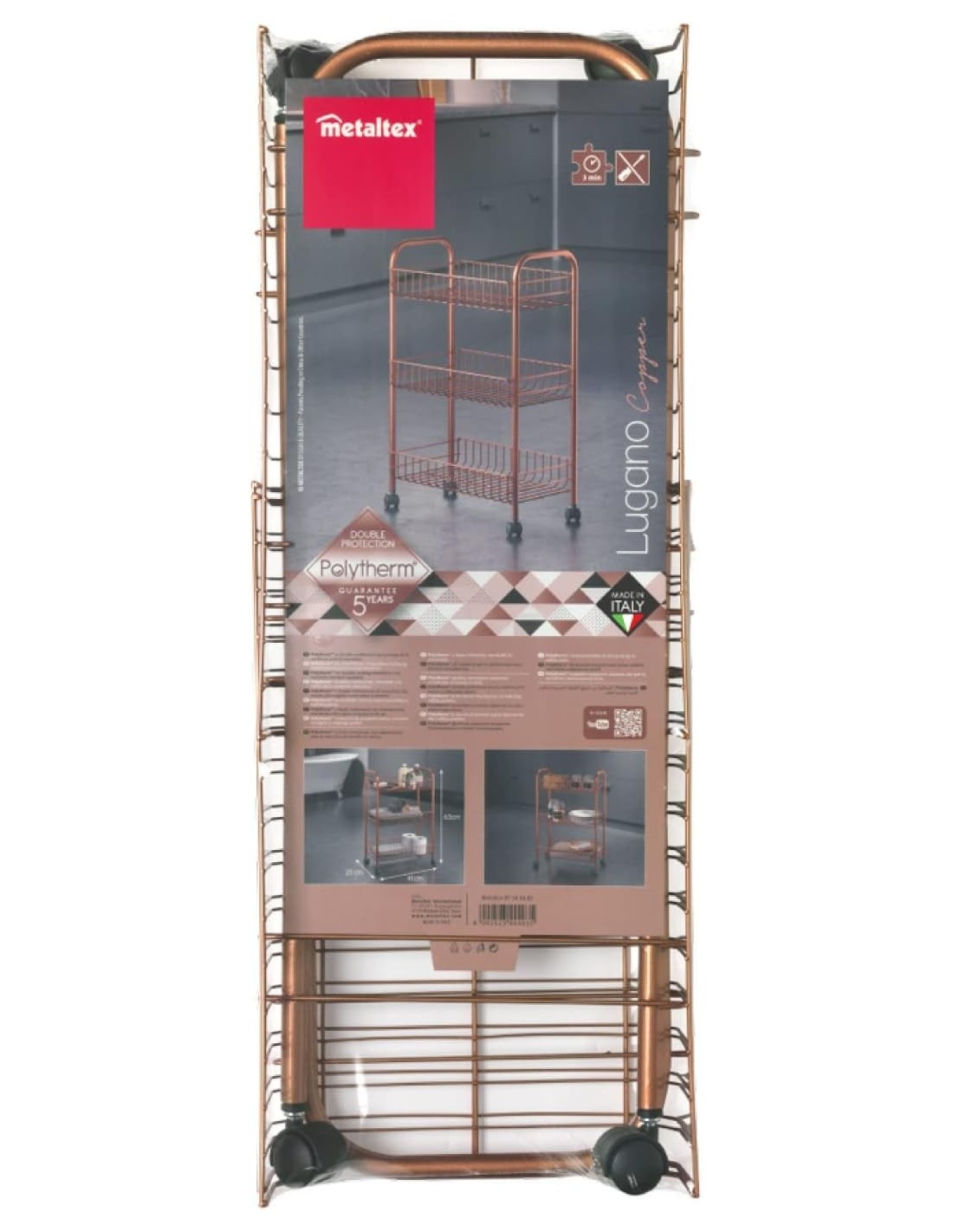 Metaltex Lugano Copper Scaffaletto 3 Piani con Ruote | shopincasa.it