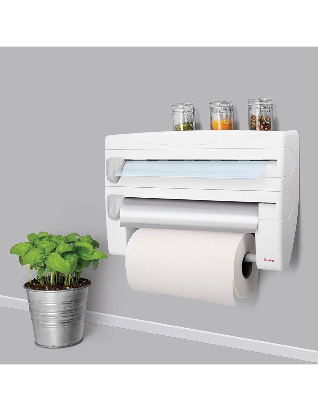 Metaltex Roll-n-Roll 4-in-1 Dispenser Portarotolo Bianco | shopincasa.it