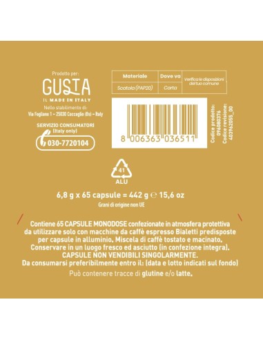 Shopincasa.it | Gusta Capsule Compatibili Bialetti Gusto Classico – 65 Pezzi