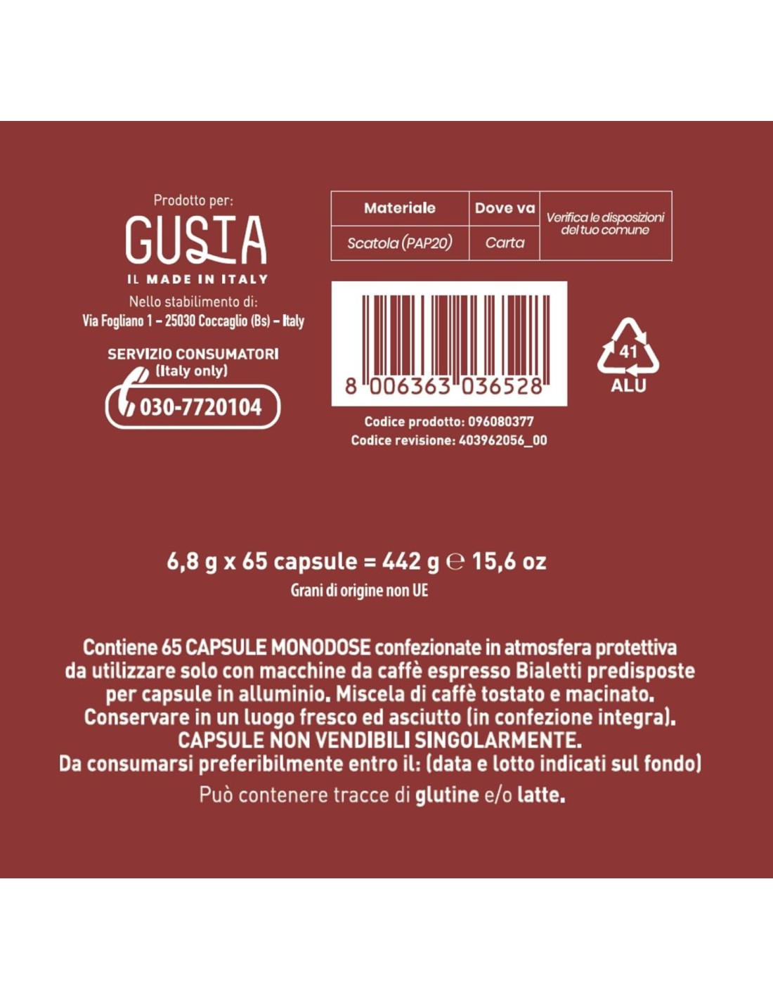 Shopincasa.it | Gusta Capsule Compatibili Bialetti Gusto Intenso – 65 Pezzi