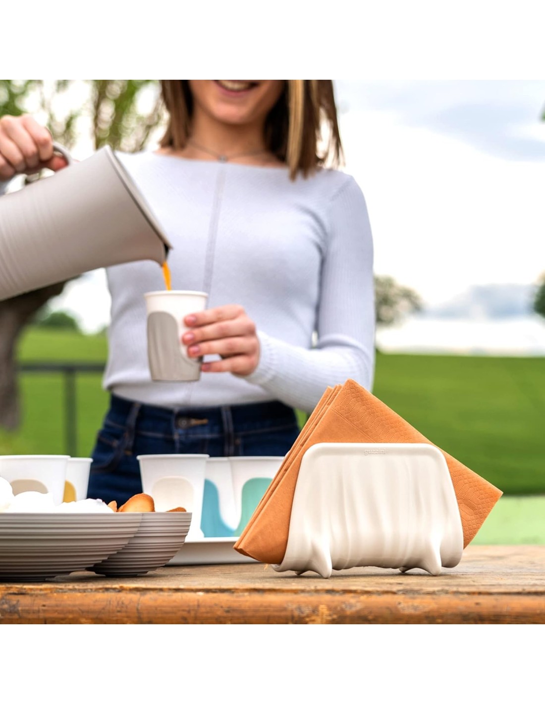 TAVOLA E CUCINA: vendita online Guzzini, Tierra, Portatovaglioli, Plastica Riciclata, Bianco Latte, 16x8xh11 cm in offerta