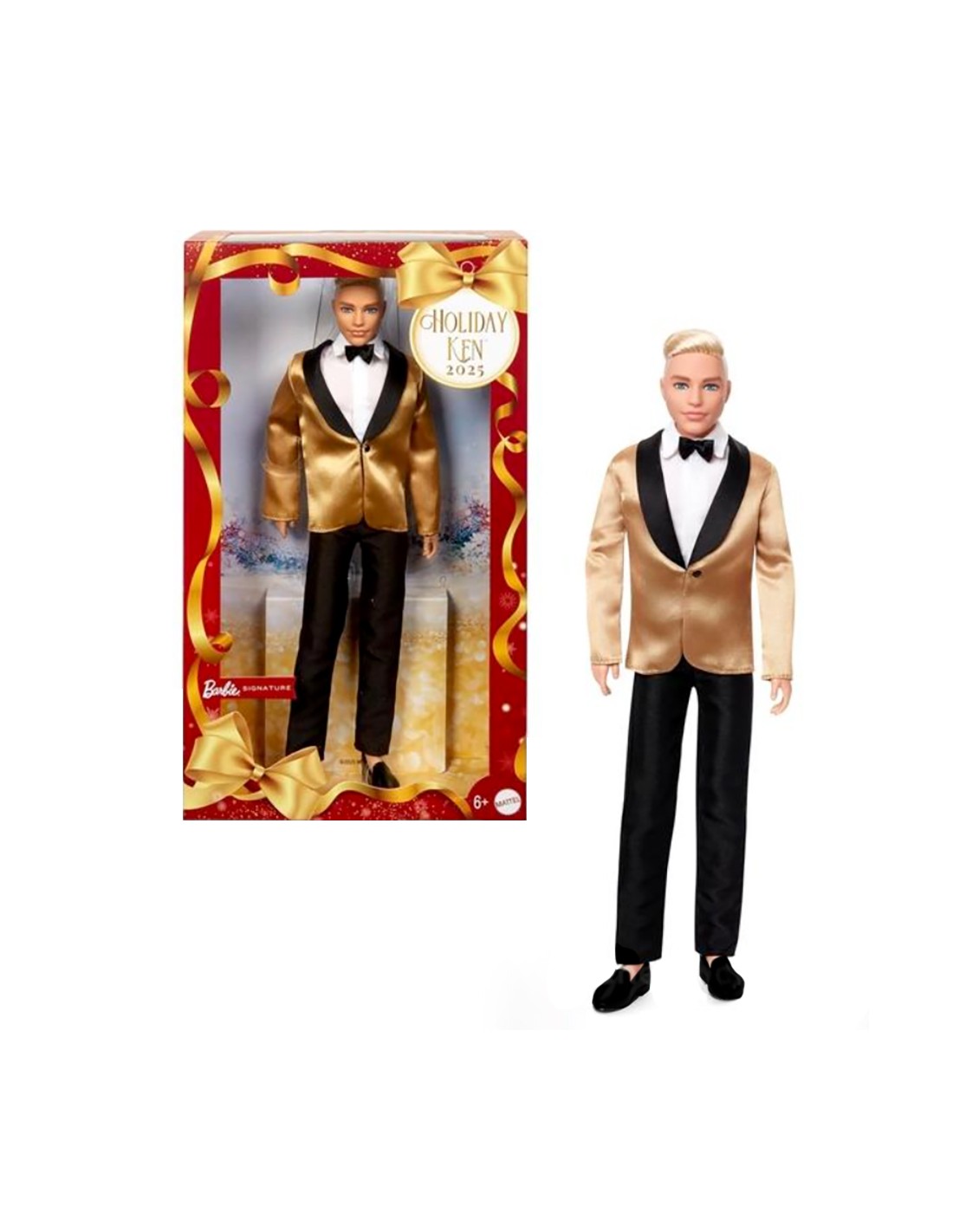 GIOCATTOLO PUBBLICIZZATO: vendita online BARBIE KEN MAGIA DELLE FESTE 2025, BAMBOLA DA COLLEZIONE, TUTA ELEGANTE, GIACCA DORA...