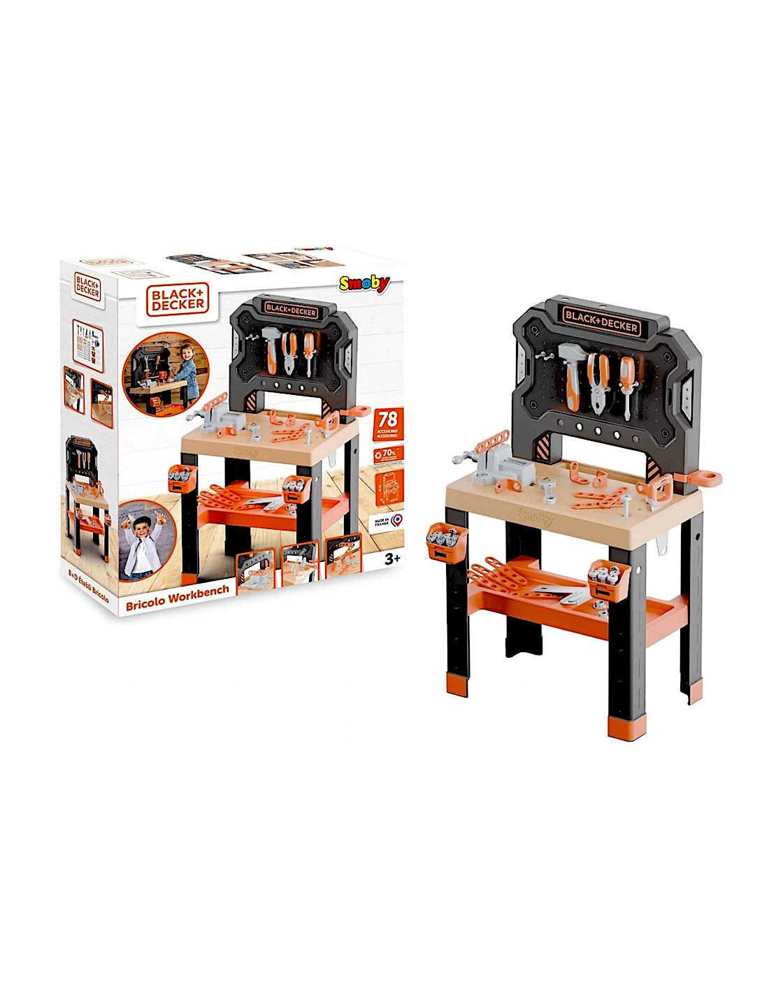 Smoby Black+Decker Banco da Lavoro Bricolo 78 Accessori 7 Utensili 3+ | Shop in Casa