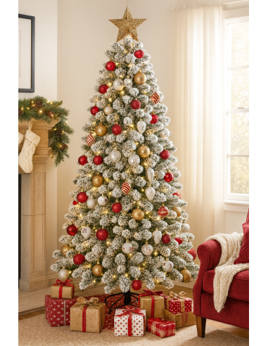 ALBERI DI NATALE: vendita online Albero "Kenya" floccato altezza 210cm diametro 91cm rami 728 innevato PE+PVC in offerta