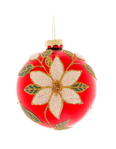SFERE E PENDAGLI: vendita online Sfera di Natale Rossa Fiore 10cm Vetro, Pallina Natalizia, Decorazioni Albero, La magia di N...