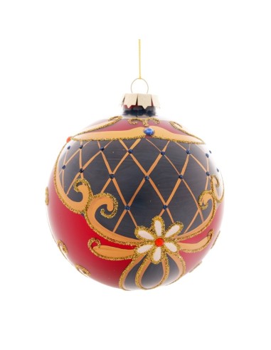 SFERE E PENDAGLI: vendita online Sfera di Natale Rossa/Blu Fiori 10cm Vetro, Pallina Natalizia, Decorazioni Albero, La magia ...