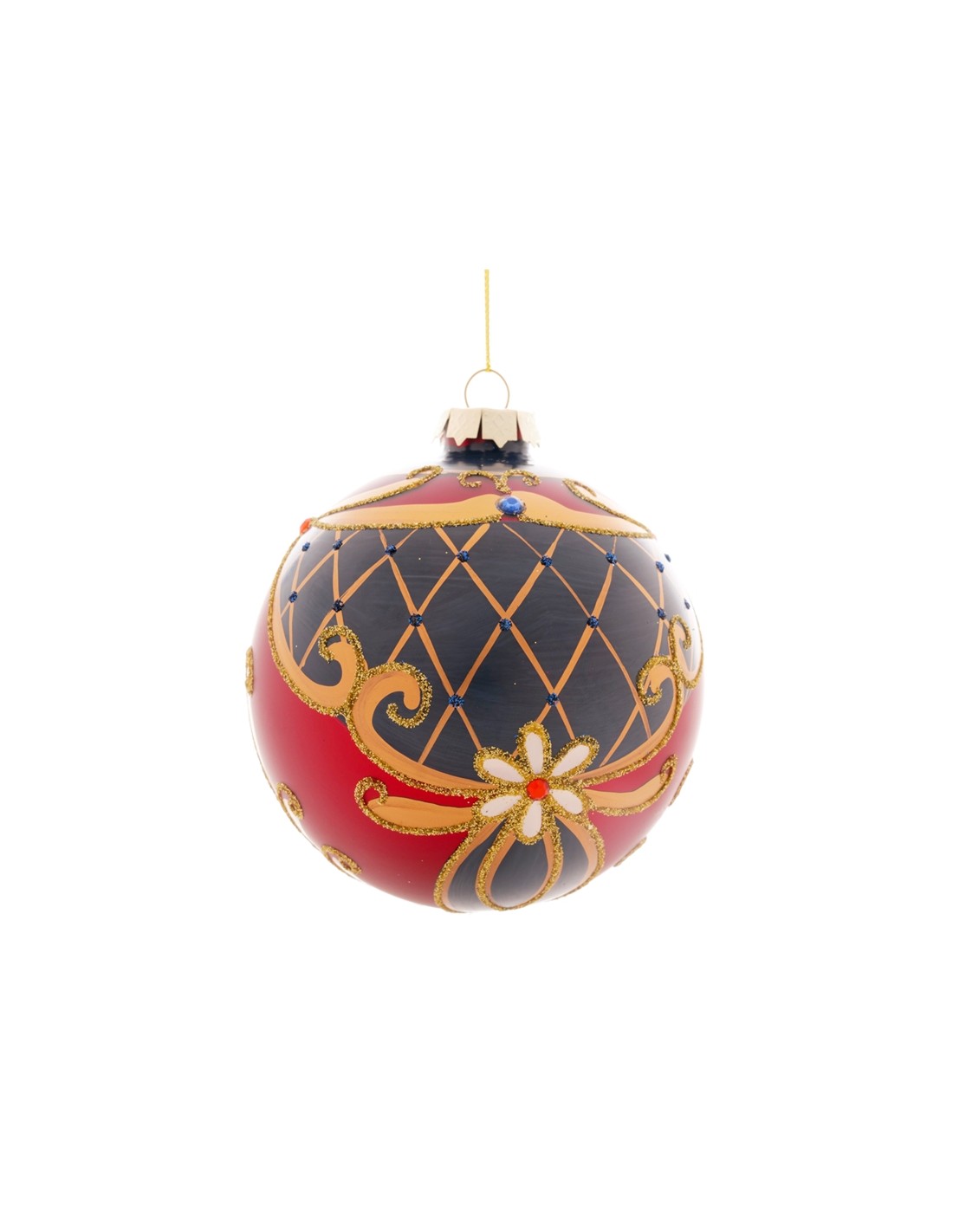 Sfera di Natale Rossa/Blu Fiori 12cm Vetro | Shop in Casa