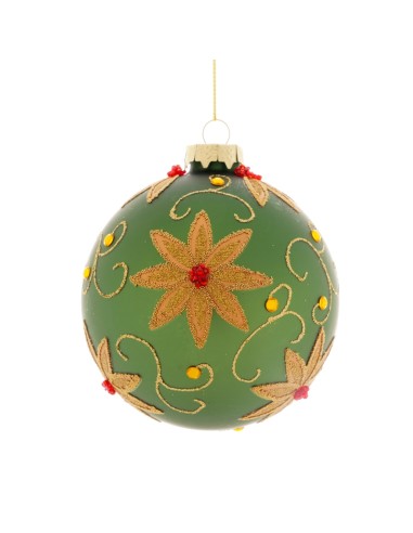 Sfera di Natale Verde Fiori 10cm Vetro | Shop in Casa