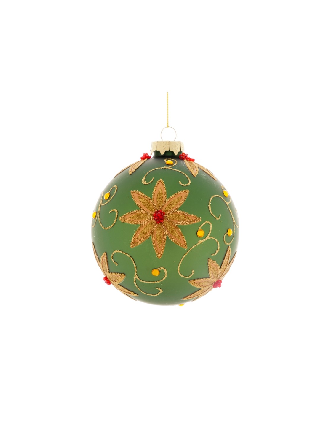 Sfera di Natale Verde Fiori 10cm Vetro | Shop in Casa