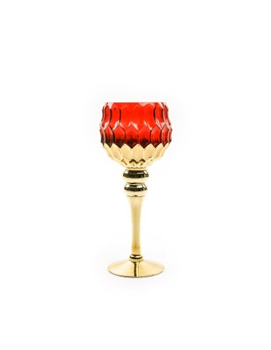 PORTACANDELA VETRO ORO/ROSSO 13X30CM