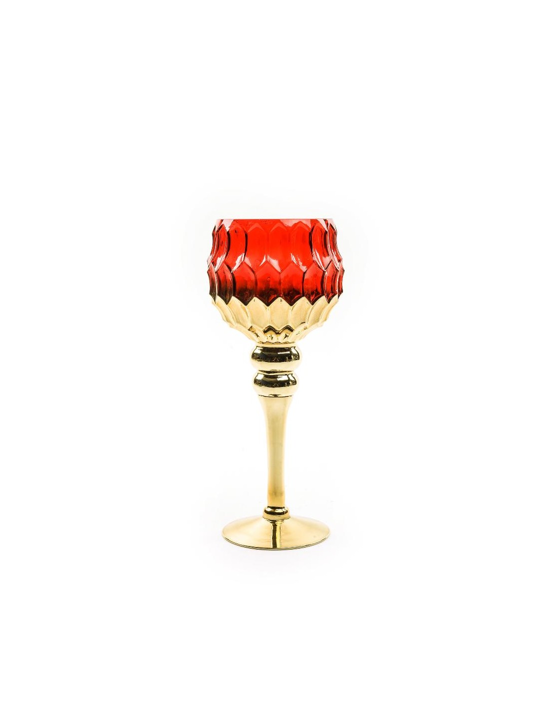 PORTACANDELA VETRO ORO/ROSSO 13X30CM