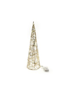 ALBERO CONO ORO METALLO 12X40CM CON 20 LUCI A BATTERIA
