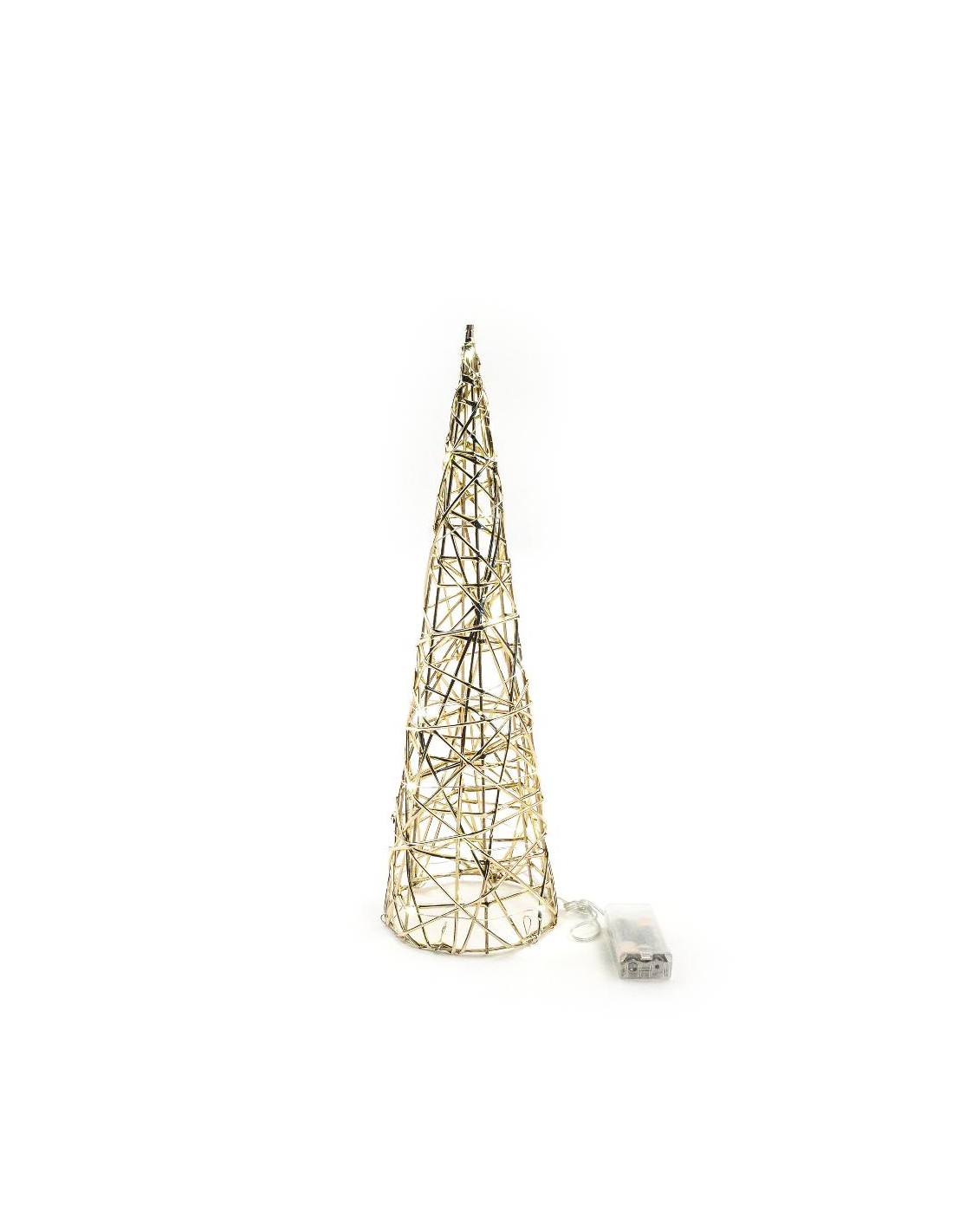 ALBERO CONO ORO METALLO 12X40CM CON 20 LUCI A BATTERIA