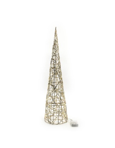 ALBERO CONO ORO METALLO 20X80CM CON 40 LUCI A BATTERIA