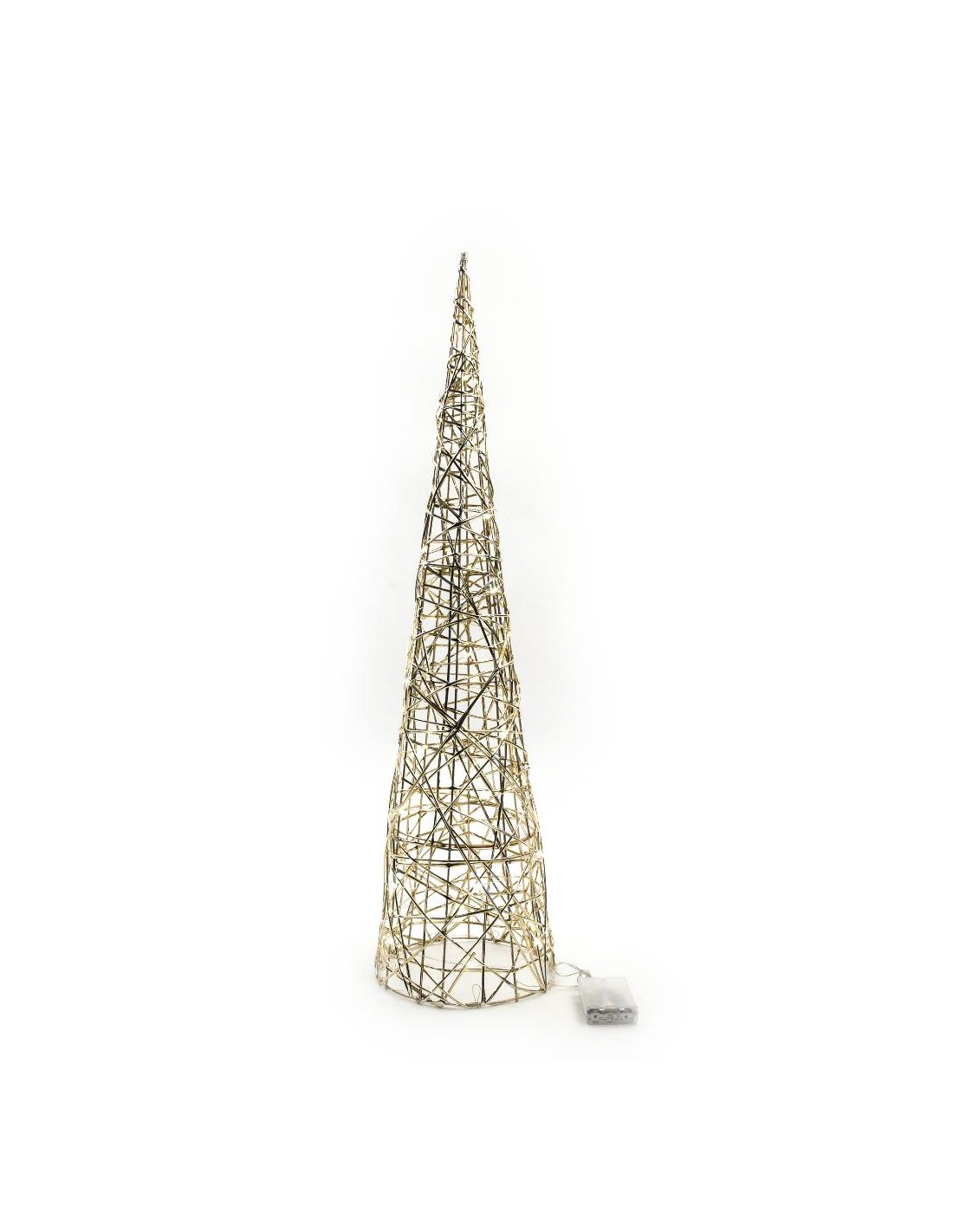 ALBERO CONO ORO METALLO 20X80CM CON 40 LUCI A BATTERIA