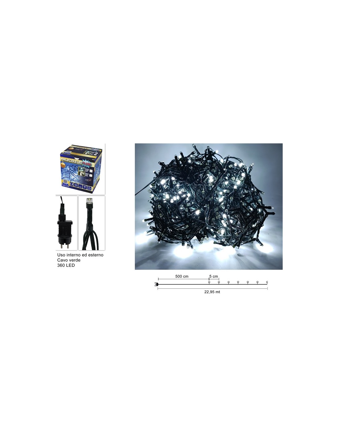 MINILUCCIOLE 360LED FLASH BIANCO FREDDO CAVO VERDE