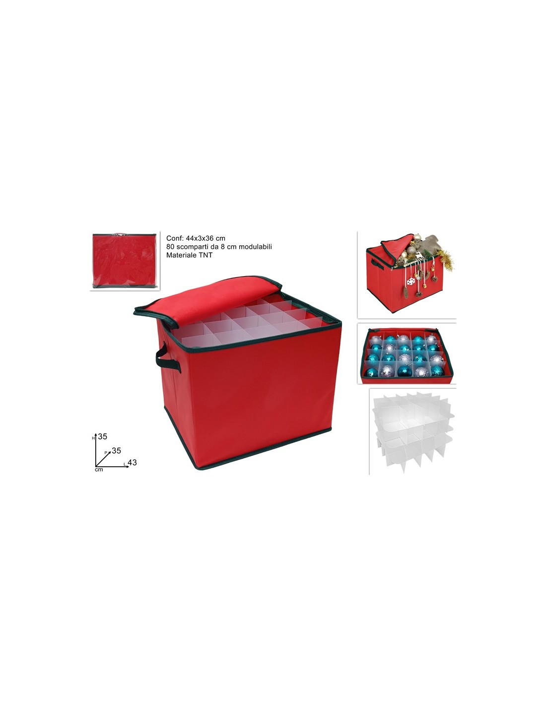 BOX TNT PORTA PALLINE ADDOBBI NATALIZI CON SEPARATORI 43X35X35CM