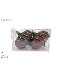 CONF 2 SFERE GOCCIA 15CM ROSSO GLITTER VERDE