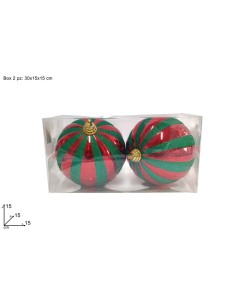 CONF 2 SFERE 15CM ROSSO GLITTER VERDE
